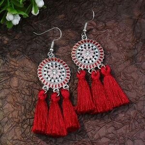 NIB Red Dreamcatcher Tassel Earrings